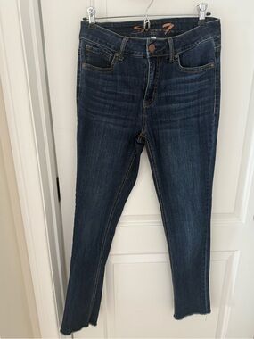 Seven7 Women's Dark Blue Skinny Jeans - Mid Wash Stretch